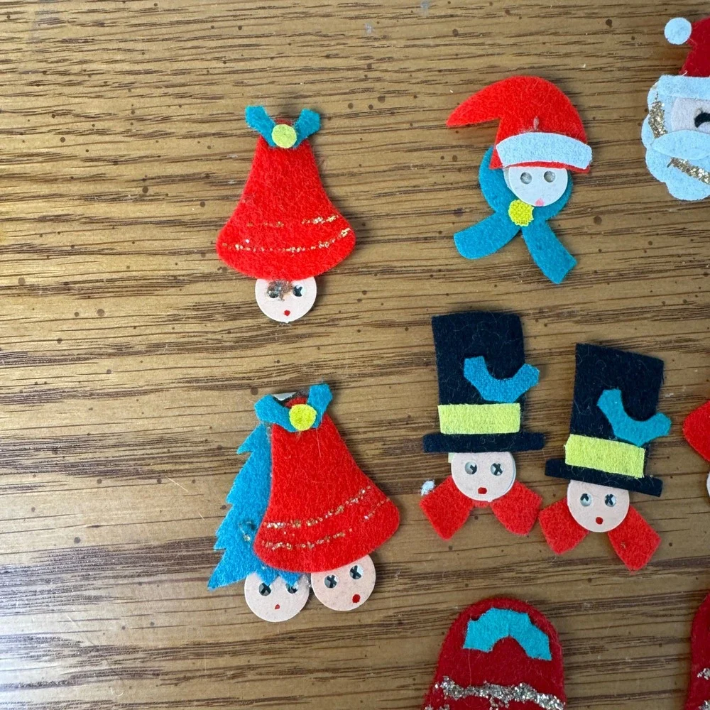 MCM Vintage Christmas Felt Ornaments Santa Angel‎ Bell Elf Figurine Craft Lot